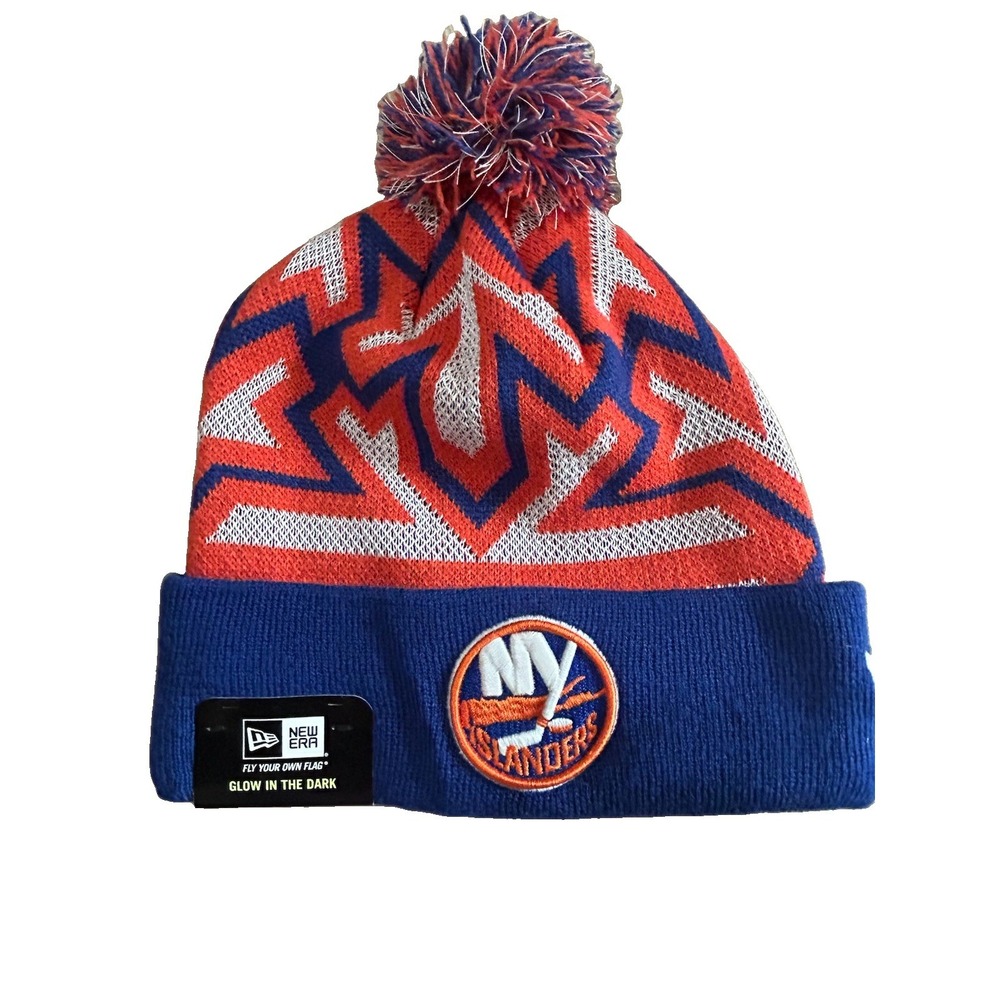 New Era New York Islanders Glow In The Dark Pom Beanie Hat Blue Orange NHL NWT